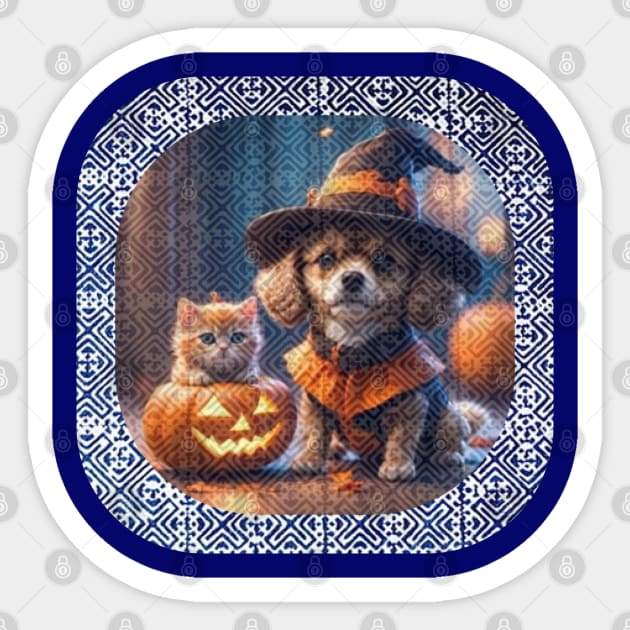 Spooky Paws in Tribal Glow – Halloween Dog & Cat with Hmong Spirit Sticker by Pimcolle